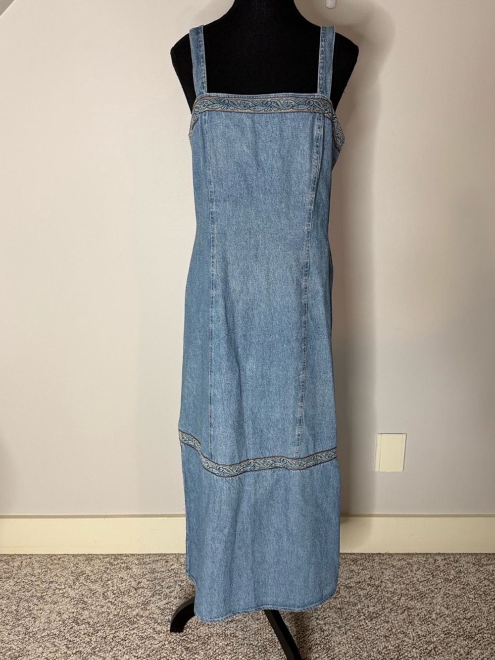 SKETCHES Vintage Sleeveless Denim Maxi Jean Dress Paisley Embellishment Size 12 - Picture 5 of 12